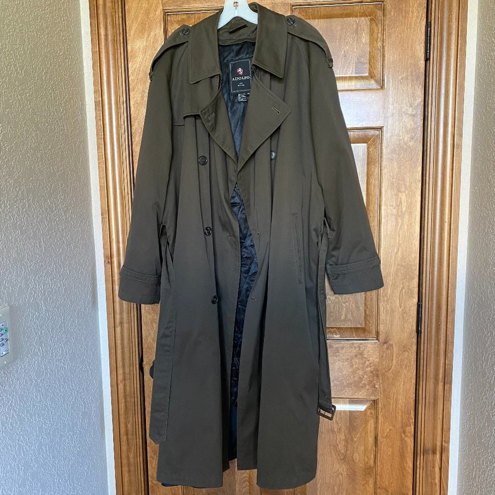 Adolfo Men's Olive Colored Trench Coat - Size 42L